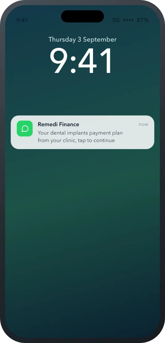 Lock screen notification from Remedi about your payment plan application