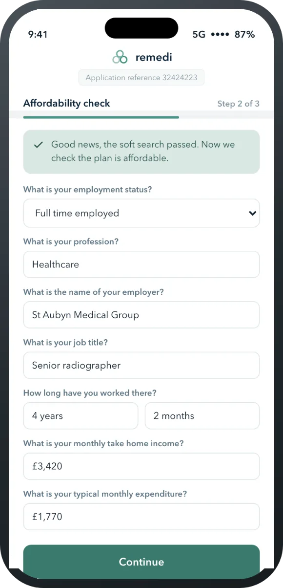Affordability check asking about employment and income