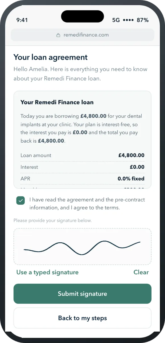 Credit agreement being signed on the phone